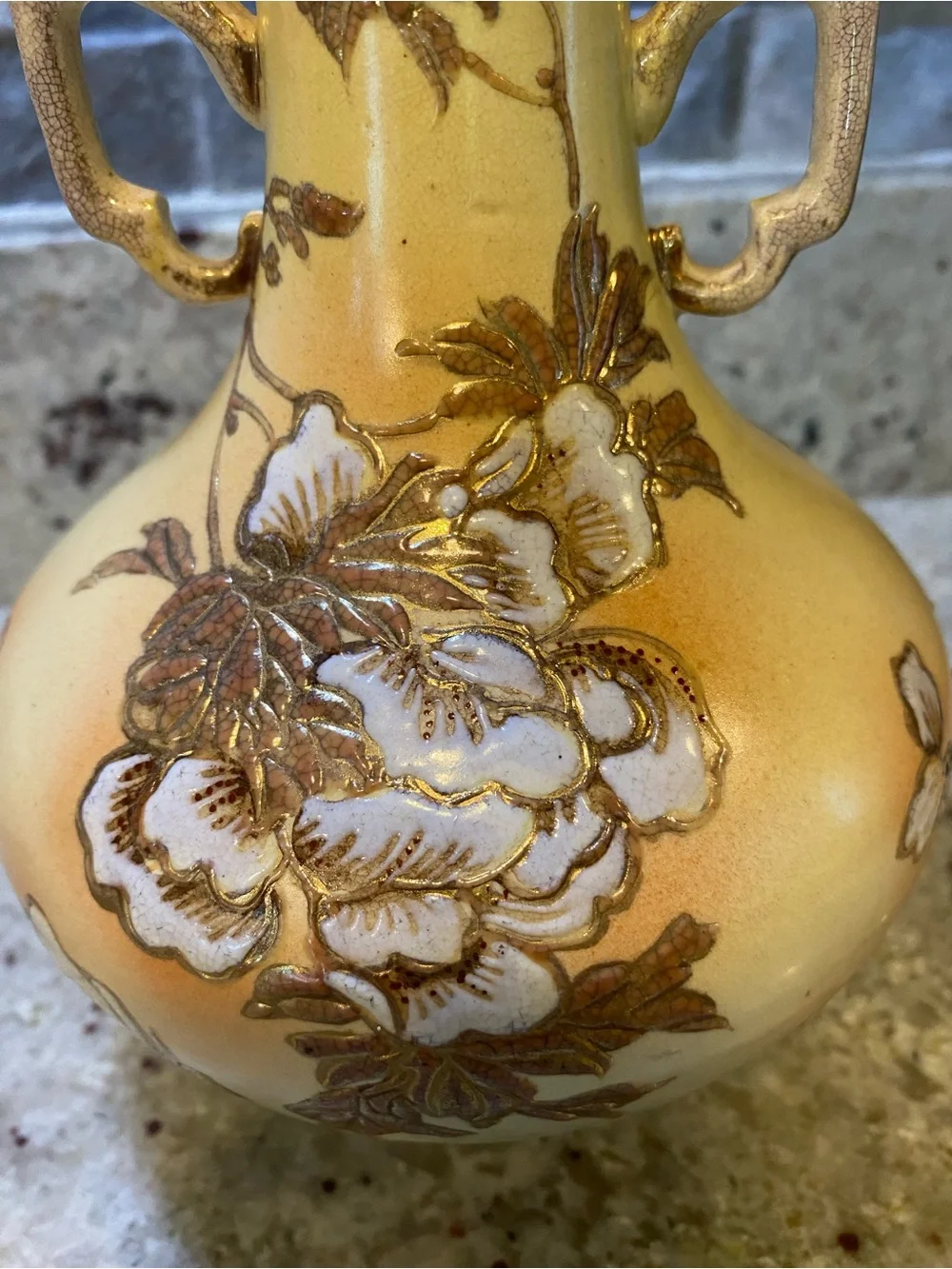 Antique Gilded Gold Peony Bohemian Vase Double Handled